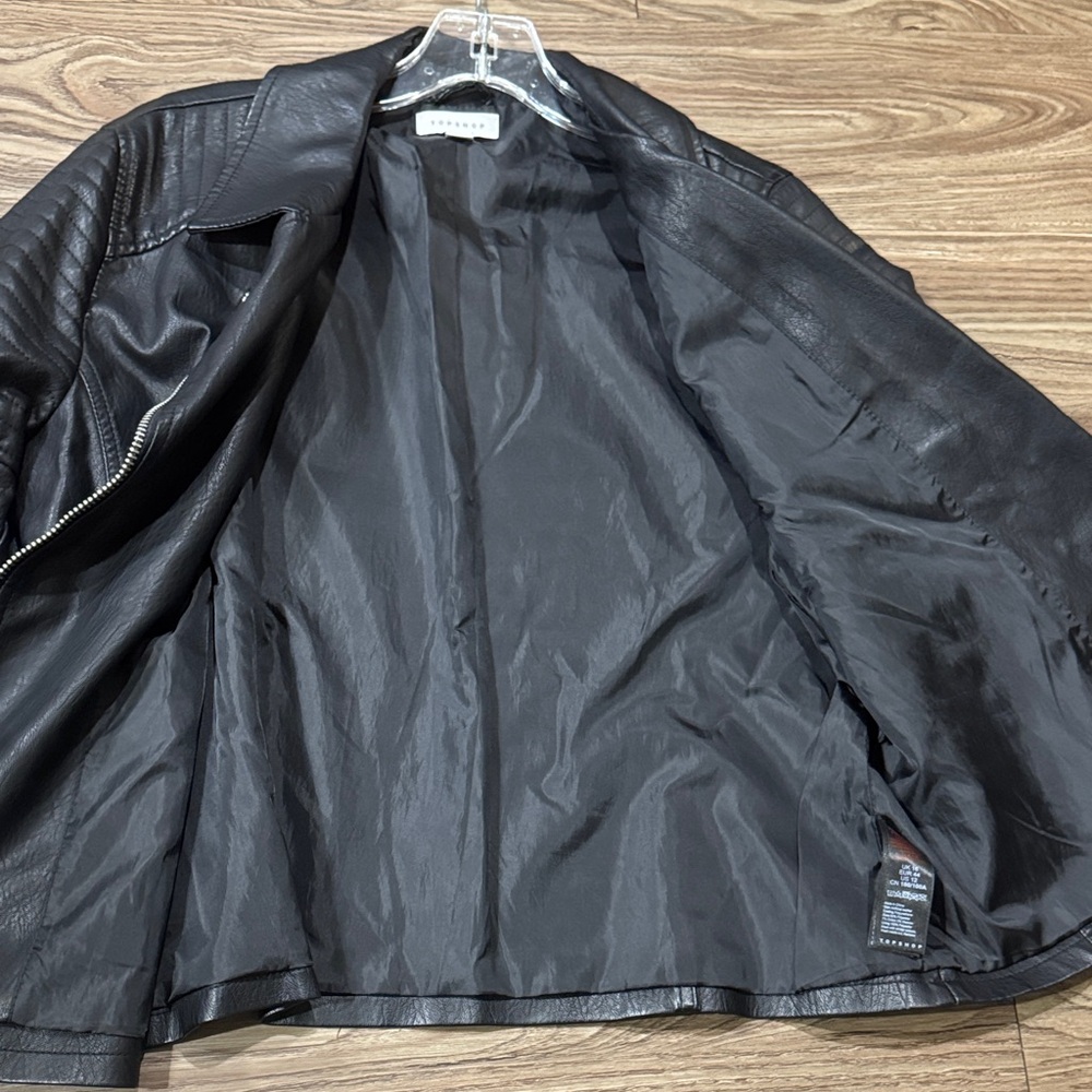 Topshop Black Leather Biker Jacket - Picture 6 of 11